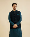 Teal Green Classic Plain Nehru Jacket